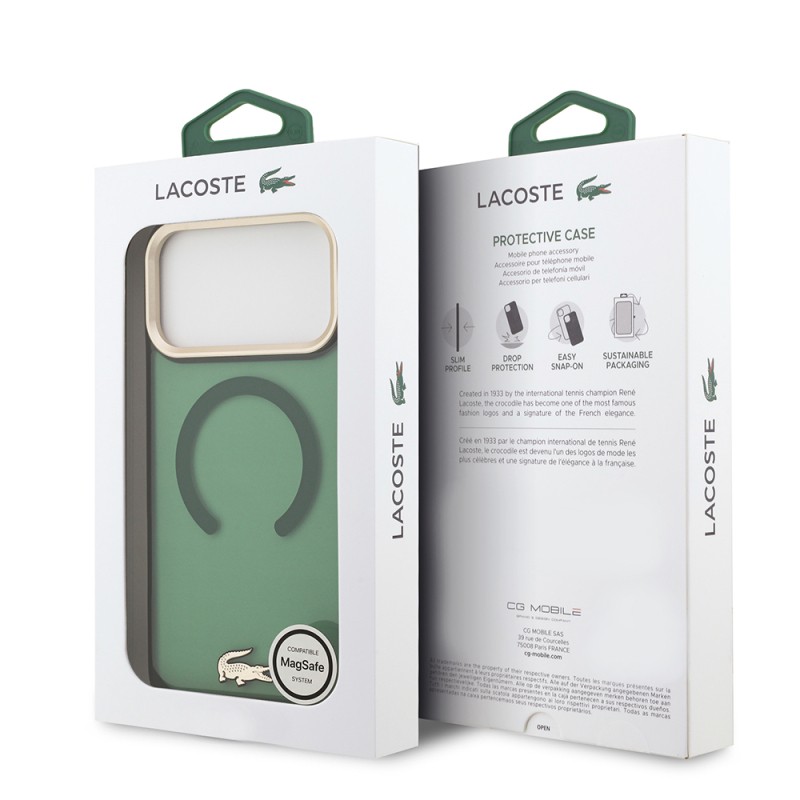 Apple iPhone 17 Pro Max Case Lacoste Original Licensed M-Safe Charging Feature Gold Crocodile Logo Frosted Cover - 23