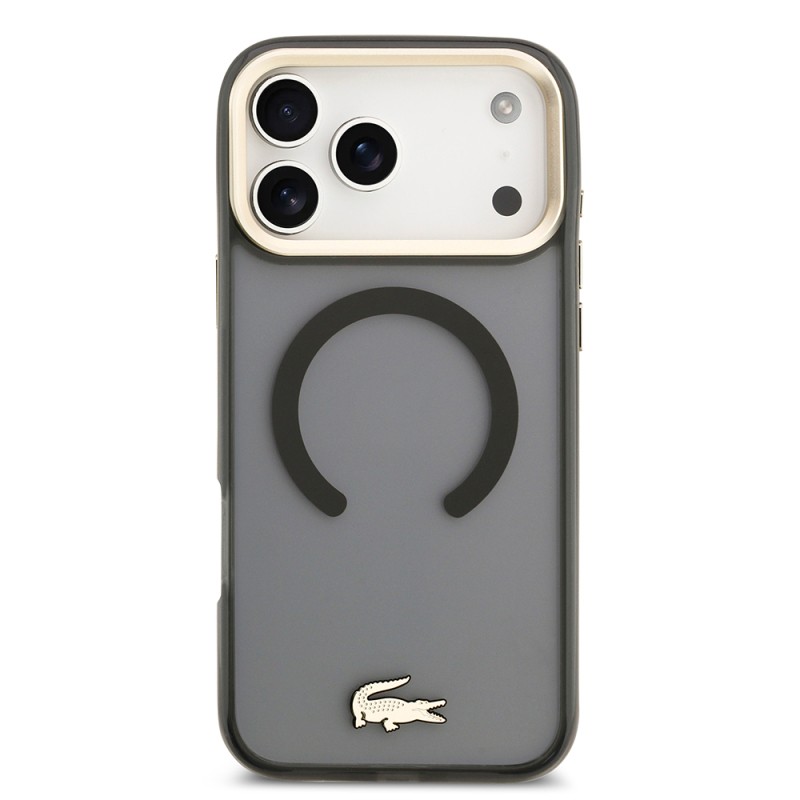 Apple iPhone 17 Pro Max Case Lacoste Original Licensed M-Safe Charging Feature Gold Crocodile Logo Frosted Cover - 12