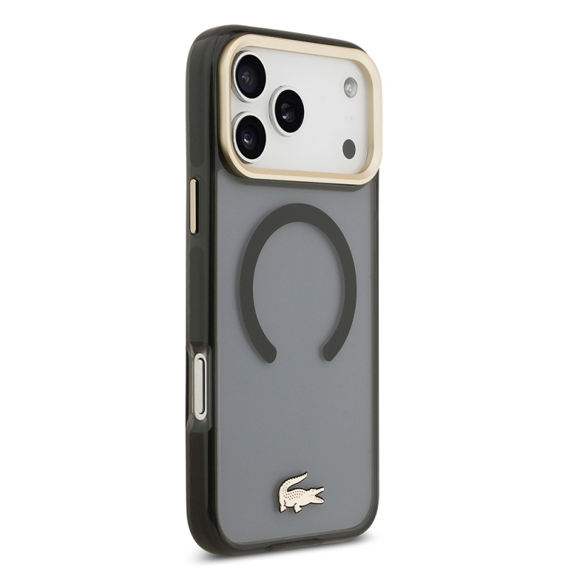 Apple iPhone 17 Pro Max Case Lacoste Original Licensed M-Safe Charging Feature Gold Crocodile Logo Frosted Cover - 13