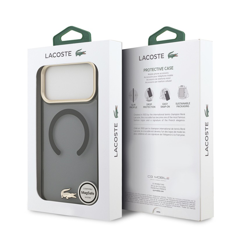 Apple iPhone 17 Pro Max Case Lacoste Original Licensed M-Safe Charging Feature Gold Crocodile Logo Frosted Cover - 24