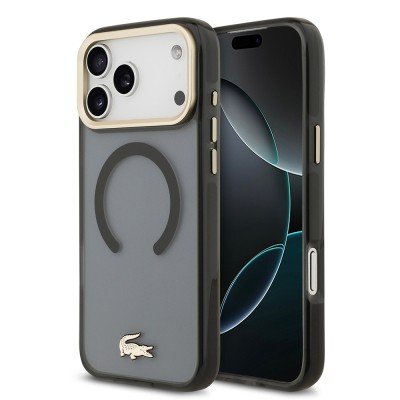 Apple iPhone 17 Pro Max Case Lacoste Original Licensed M-Safe Charging Feature Gold Crocodile Logo Frosted Cover - 3