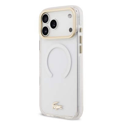 Apple iPhone 17 Pro Max Case Lacoste Original Licensed M-Safe Charging Feature Gold Crocodile Logo Frosted Cover - 17
