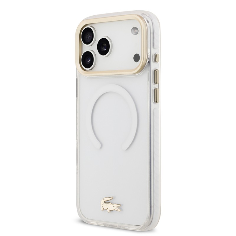 Apple iPhone 17 Pro Max Case Lacoste Original Licensed M-Safe Charging Feature Gold Crocodile Logo Frosted Cover - 17