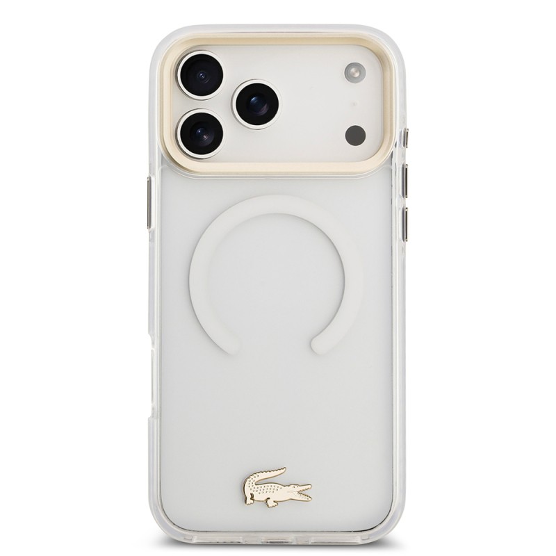 Apple iPhone 17 Pro Max Case Lacoste Original Licensed M-Safe Charging Feature Gold Crocodile Logo Frosted Cover - 18
