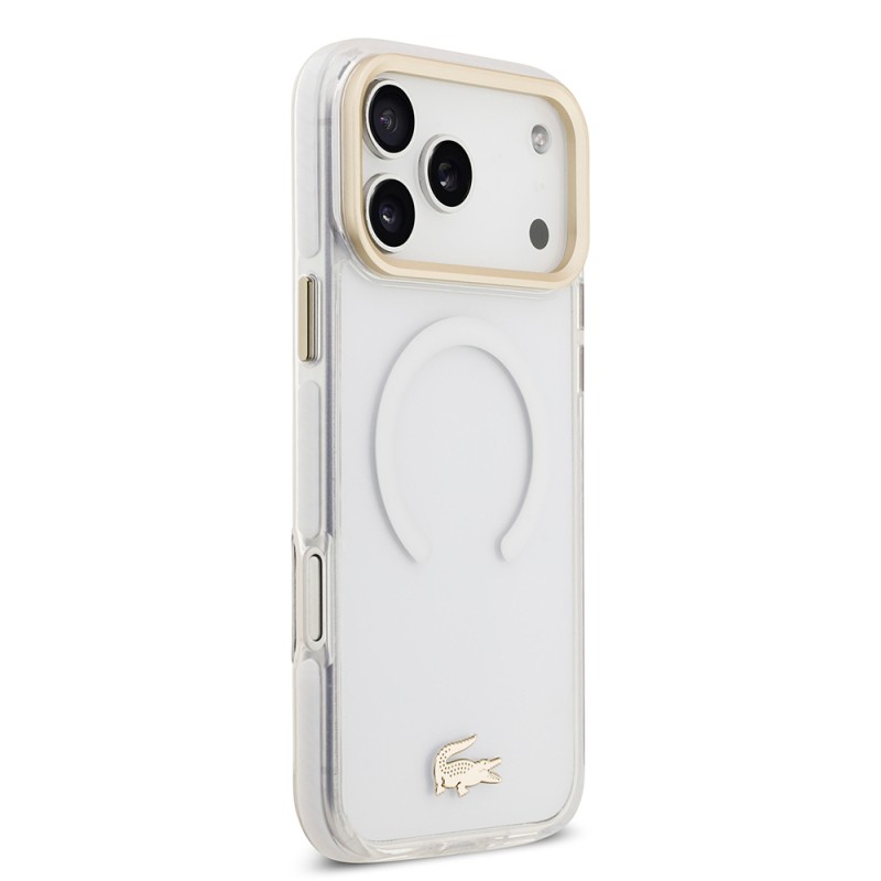 Apple iPhone 17 Pro Max Case Lacoste Original Licensed M-Safe Charging Feature Gold Crocodile Logo Frosted Cover - 19