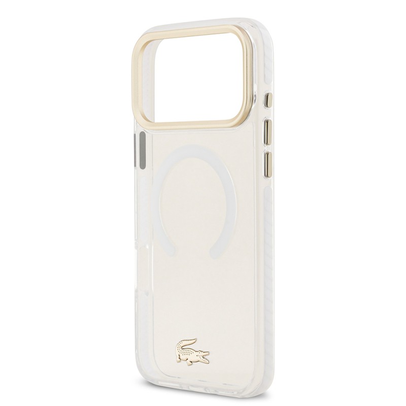 Apple iPhone 17 Pro Max Case Lacoste Original Licensed M-Safe Charging Feature Gold Crocodile Logo Frosted Cover - 21