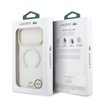 Apple iPhone 17 Pro Max Case Lacoste Original Licensed M-Safe Charging Feature Gold Crocodile Logo Frosted Cover - 25