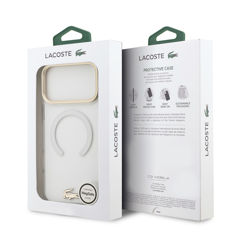 Apple iPhone 17 Pro Max Case Lacoste Original Licensed M-Safe Charging Feature Gold Crocodile Logo Frosted Cover - 25