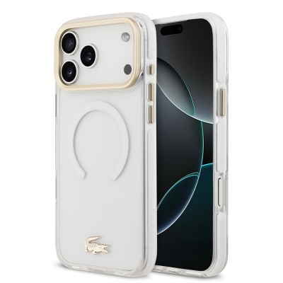 Apple iPhone 17 Pro Max Case Lacoste Original Licensed M-Safe Charging Feature Gold Crocodile Logo Frosted Cover - 4