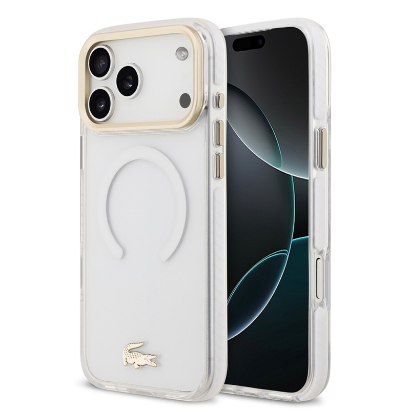 Apple iPhone 17 Pro Max Case Lacoste Original Licensed M-Safe Charging Feature Gold Crocodile Logo Frosted Cover - 4