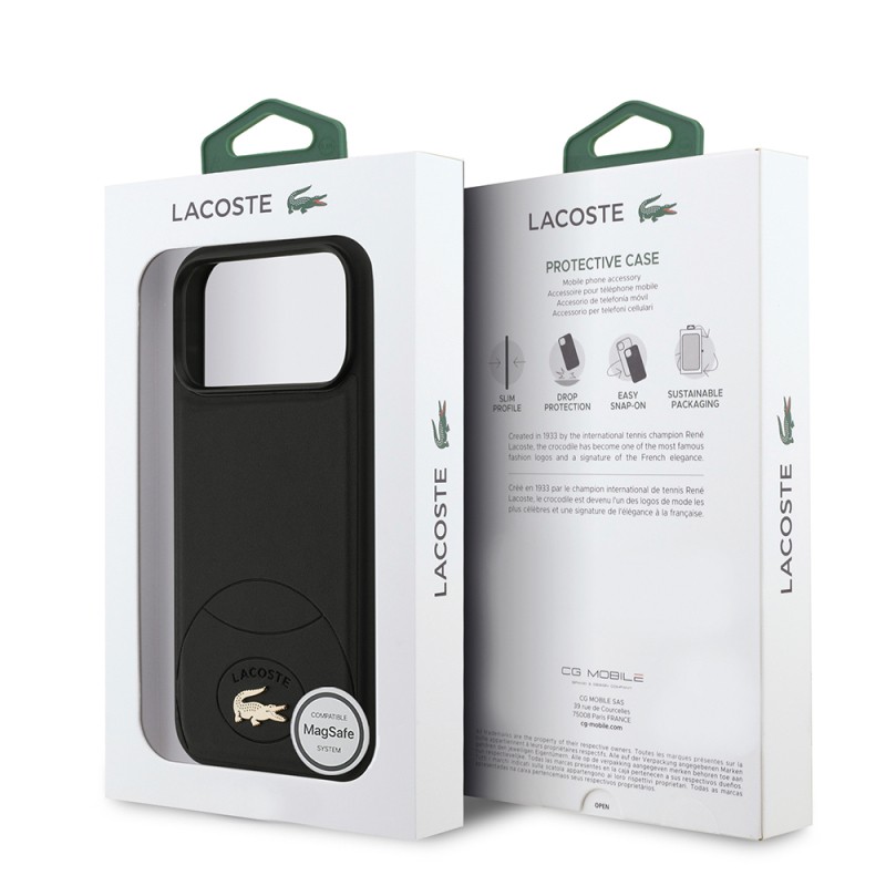 Apple iPhone 17 Pro Max Case Lacoste Original Licensed M-Safe Charging Feature PU Leather Design Metal Logo Cover - 10
