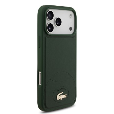 Apple iPhone 17 Pro Max Case Lacoste Original Licensed M-Safe Charging Feature PU Leather Design Metal Logo Cover - 13