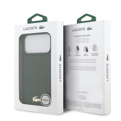 Apple iPhone 17 Pro Max Case Lacoste Original Licensed M-Safe Charging Feature PU Leather Design Metal Logo Cover - 17
