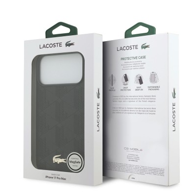Apple iPhone 17 Pro Max Case Lacoste Original Licensed M-Safe Charging Feature PU Leather Design Mixed Monogram Pattern Cover - 16