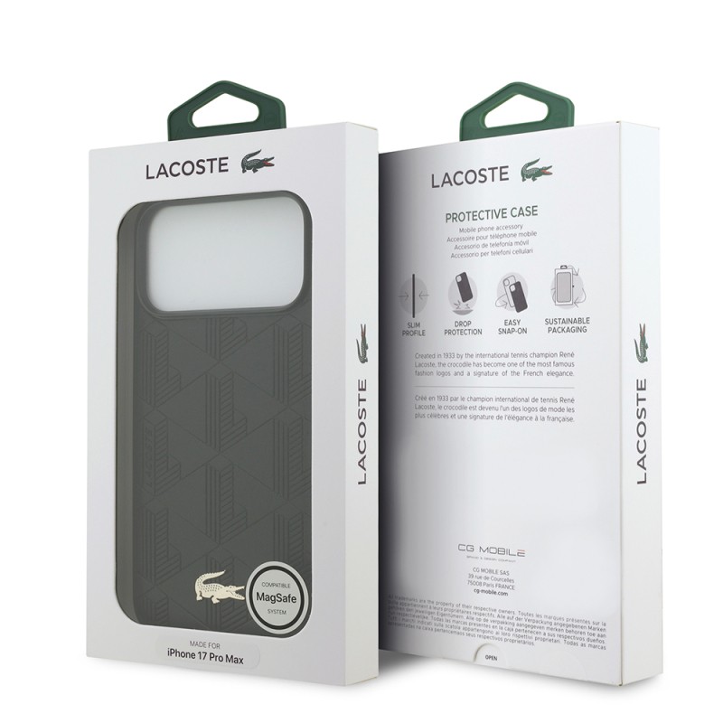 Apple iPhone 17 Pro Max Case Lacoste Original Licensed M-Safe Charging Feature PU Leather Design Mixed Monogram Pattern Cover - 16