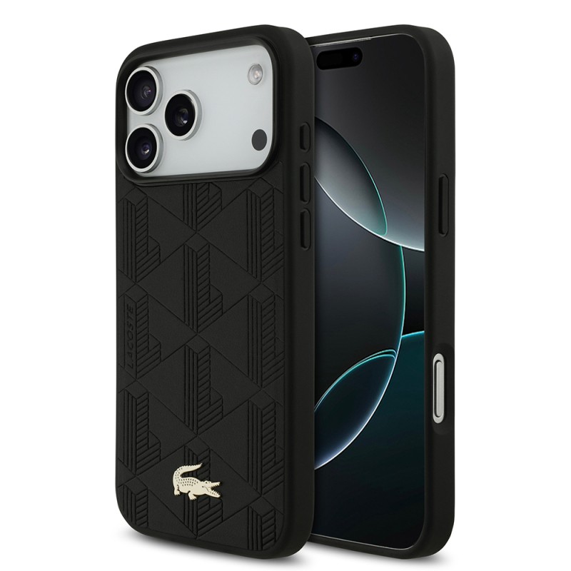 Apple iPhone 17 Pro Max Case Lacoste Original Licensed M-Safe Charging Feature PU Leather Design Mixed Monogram Pattern Cover - 1