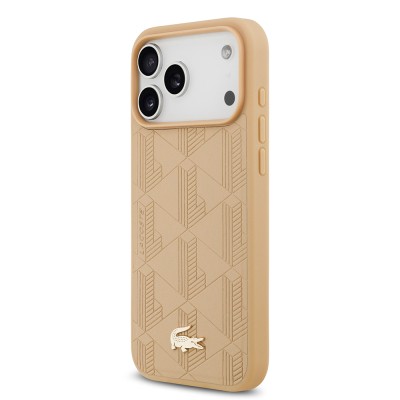 Apple iPhone 17 Pro Max Case Lacoste Original Licensed M-Safe Charging Feature PU Leather Design Mixed Monogram Pattern Cover - 10