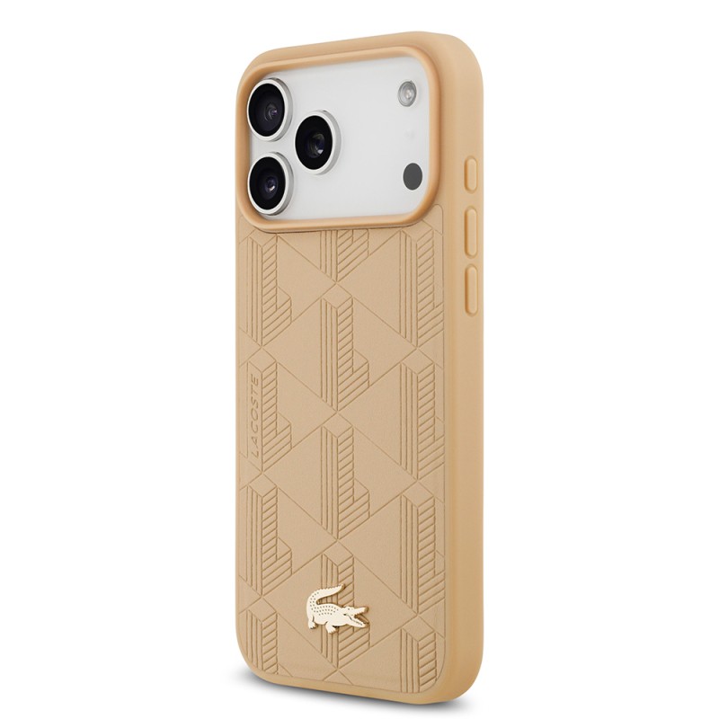 Apple iPhone 17 Pro Max Case Lacoste Original Licensed M-Safe Charging Feature PU Leather Design Mixed Monogram Pattern Cover - 10