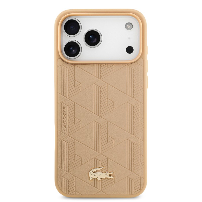 Apple iPhone 17 Pro Max Case Lacoste Original Licensed M-Safe Charging Feature PU Leather Design Mixed Monogram Pattern Cover - 11