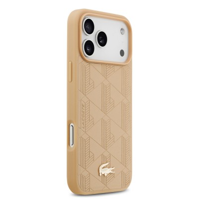 Apple iPhone 17 Pro Max Case Lacoste Original Licensed M-Safe Charging Feature PU Leather Design Mixed Monogram Pattern Cover - 12