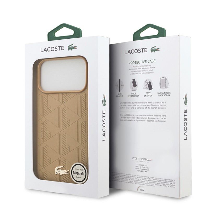 Apple iPhone 17 Pro Max Case Lacoste Original Licensed M-Safe Charging Feature PU Leather Design Mixed Monogram Pattern Cover - 17
