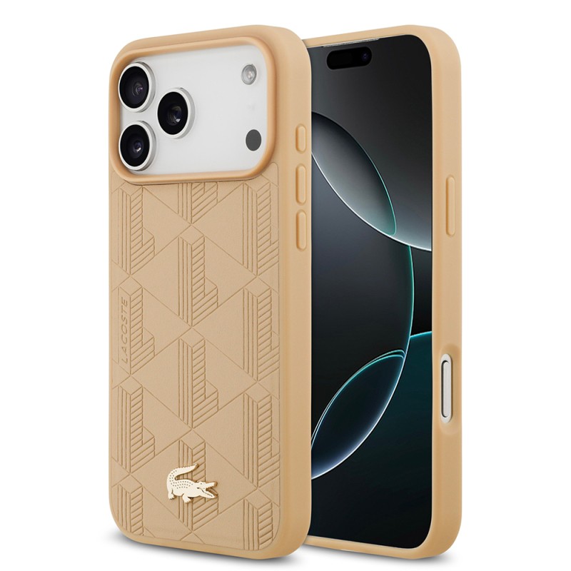 Apple iPhone 17 Pro Max Case Lacoste Original Licensed M-Safe Charging Feature PU Leather Design Mixed Monogram Pattern Cover - 3