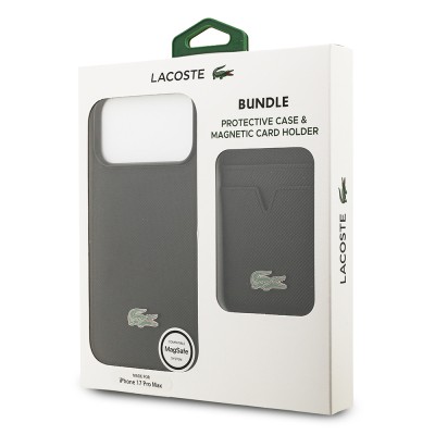 Apple iPhone 17 Pro Max Case Lacoste Original Licensed M-Safe Charging Feature PU Pique Pattern Metal Logo Card Holder Cover - 42