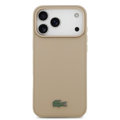 Apple iPhone 17 Pro Max Case Lacoste Original Licensed M-Safe Charging Feature PU Pique Pattern Metal Logo Card Holder Cover - 33
