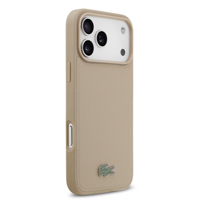 Apple iPhone 17 Pro Max Case Lacoste Original Licensed M-Safe Charging Feature PU Pique Pattern Metal Logo Card Holder Cover - 34
