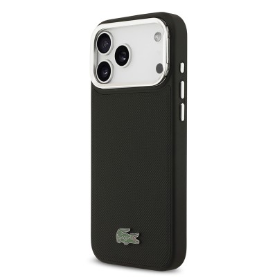 Apple iPhone 17 Pro Max Case Lacoste Original Licensed M-safe Charging Feature PU Pique Pattern Stand Metal Logo Cover - 6