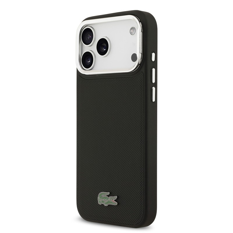 Apple iPhone 17 Pro Max Case Lacoste Original Licensed M-safe Charging Feature PU Pique Pattern Stand Metal Logo Cover - 6