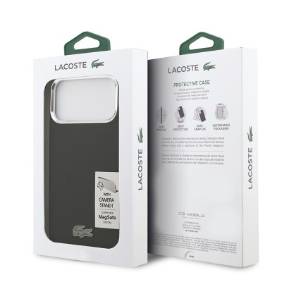 Apple iPhone 17 Pro Max Case Lacoste Original Licensed M-safe Charging Feature PU Pique Pattern Stand Metal Logo Cover - 12