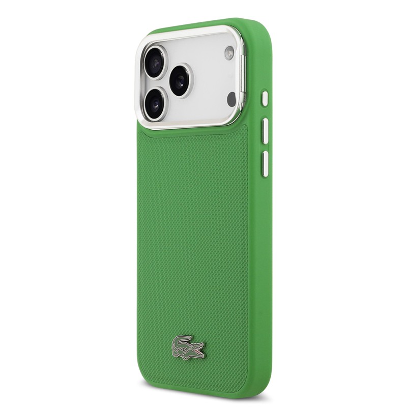 Apple iPhone 17 Pro Max Case Lacoste Original Licensed M-safe Charging Feature PU Pique Pattern Stand Metal Logo Cover - 13