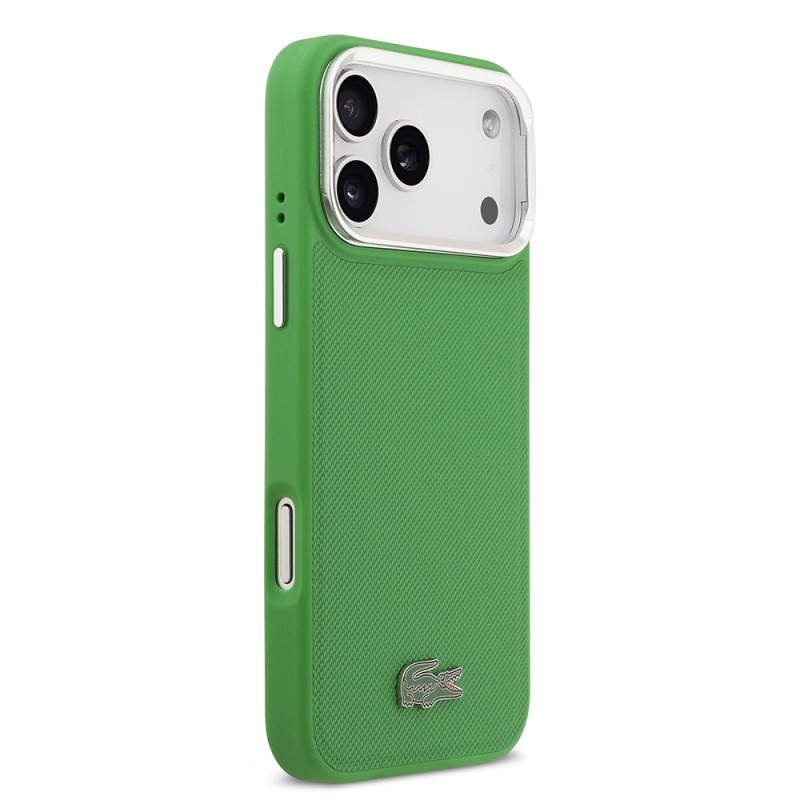 Apple iPhone 17 Pro Max Case Lacoste Original Licensed M-safe Charging Feature PU Pique Pattern Stand Metal Logo Cover - 15
