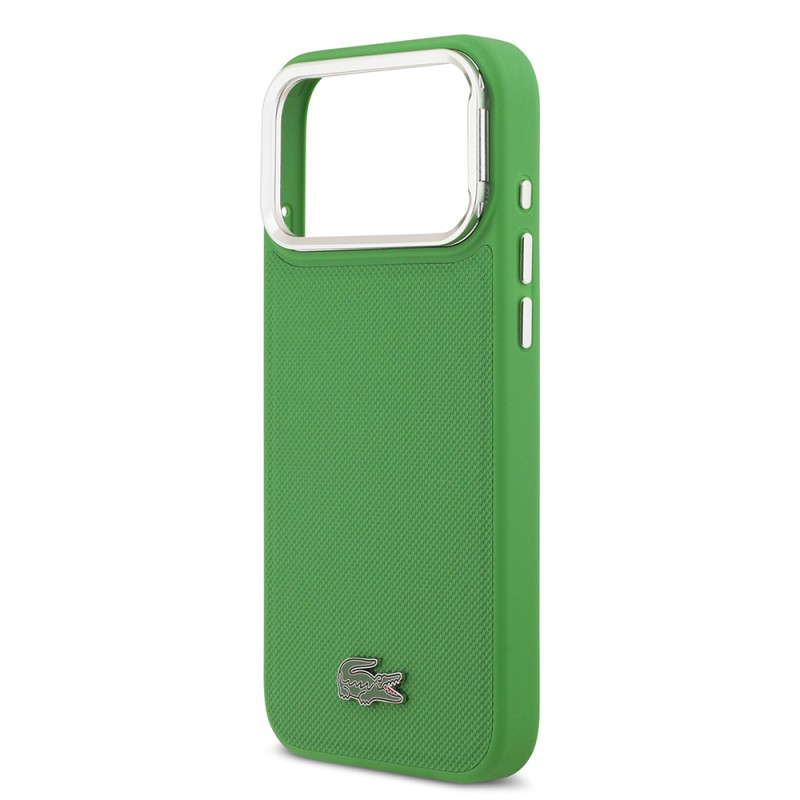 Apple iPhone 17 Pro Max Case Lacoste Original Licensed M-safe Charging Feature PU Pique Pattern Stand Metal Logo Cover - 17