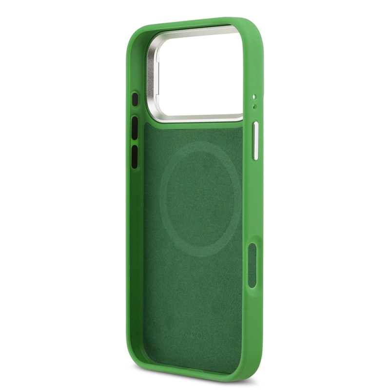Apple iPhone 17 Pro Max Case Lacoste Original Licensed M-safe Charging Feature PU Pique Pattern Stand Metal Logo Cover - 18