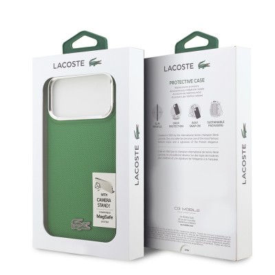 Apple iPhone 17 Pro Max Case Lacoste Original Licensed M-safe Charging Feature PU Pique Pattern Stand Metal Logo Cover - 19