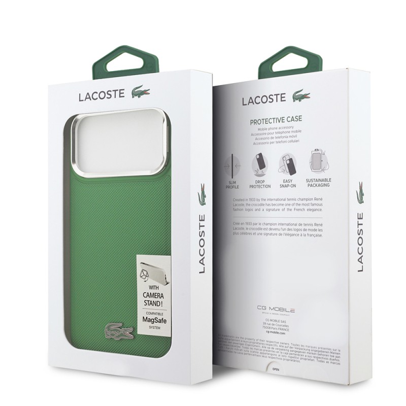 Apple iPhone 17 Pro Max Case Lacoste Original Licensed M-safe Charging Feature PU Pique Pattern Stand Metal Logo Cover - 19