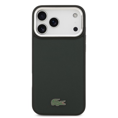 Apple iPhone 17 Pro Max Case Lacoste Original Licensed M-safe Charging Feature PU Pique Pattern Stand Metal Logo Cover - 21