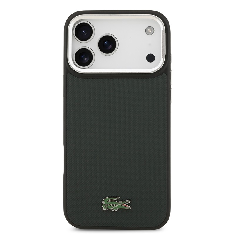 Apple iPhone 17 Pro Max Case Lacoste Original Licensed M-safe Charging Feature PU Pique Pattern Stand Metal Logo Cover - 21