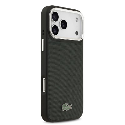Apple iPhone 17 Pro Max Case Lacoste Original Licensed M-safe Charging Feature PU Pique Pattern Stand Metal Logo Cover - 22