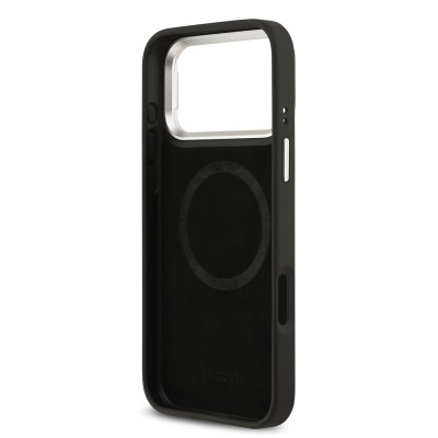 Apple iPhone 17 Pro Max Case Lacoste Original Licensed M-safe Charging Feature PU Pique Pattern Stand Metal Logo Cover - 25