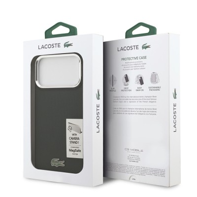 Apple iPhone 17 Pro Max Case Lacoste Original Licensed M-safe Charging Feature PU Pique Pattern Stand Metal Logo Cover - 26