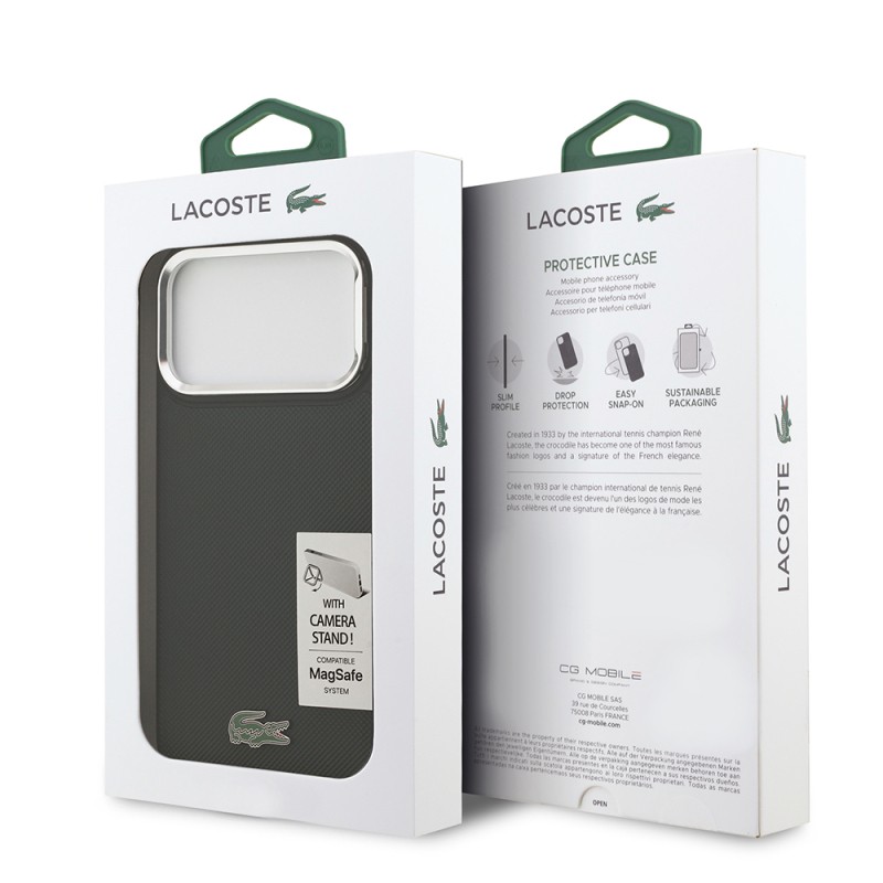 Apple iPhone 17 Pro Max Case Lacoste Original Licensed M-safe Charging Feature PU Pique Pattern Stand Metal Logo Cover - 26