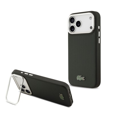 Apple iPhone 17 Pro Max Case Lacoste Original Licensed M-safe Charging Feature PU Pique Pattern Stand Metal Logo Cover - 4