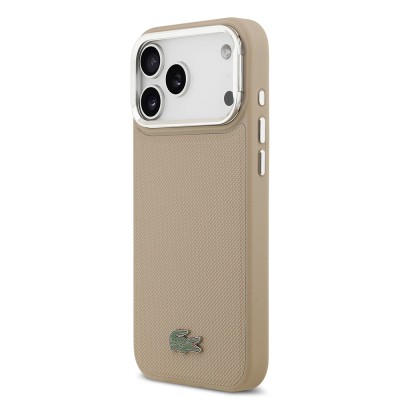 Apple iPhone 17 Pro Max Case Lacoste Original Licensed M-safe Charging Feature PU Pique Pattern Stand Metal Logo Cover - 27