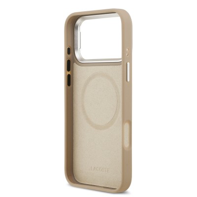 Apple iPhone 17 Pro Max Case Lacoste Original Licensed M-safe Charging Feature PU Pique Pattern Stand Metal Logo Cover - 32