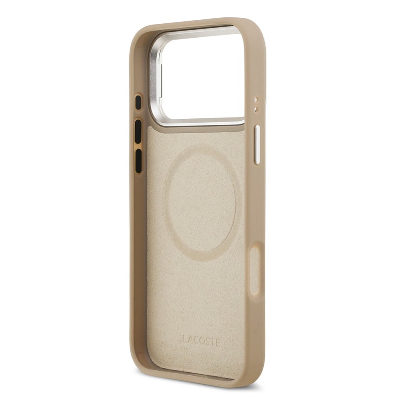 Apple iPhone 17 Pro Max Case Lacoste Original Licensed M-safe Charging Feature PU Pique Pattern Stand Metal Logo Cover - 32