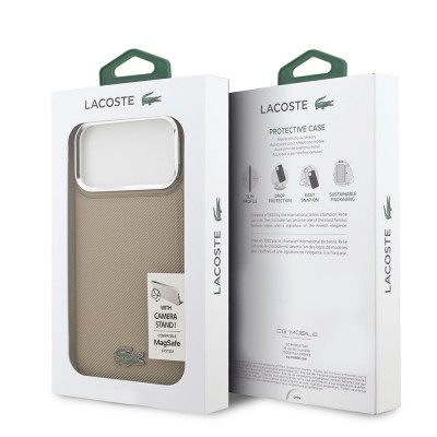 Apple iPhone 17 Pro Max Case Lacoste Original Licensed M-safe Charging Feature PU Pique Pattern Stand Metal Logo Cover - 33