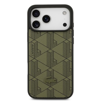 Apple iPhone 17 Pro Max Case Lacoste Original Licensed M-Safe Charging Function PU Leather Design Card Holder Mixed Monogram Pattern Cover - 5